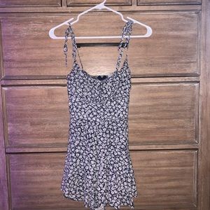 navy and white floral romper